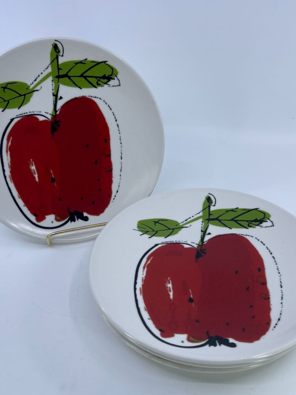 vintage vera for mikasa "forbidden fruit" ceramic apple salad plate set of 4
